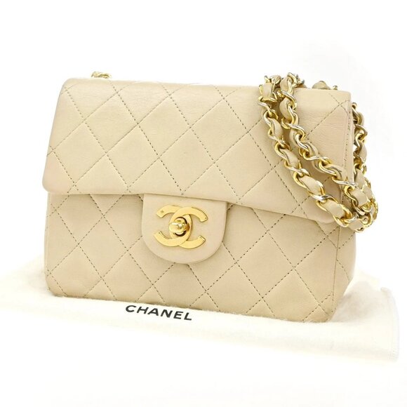 CHANEL CC Mini Matelasse Chain Shoulder Bag Leather Beige GHW Vintage 330R - Picture 1 of 16